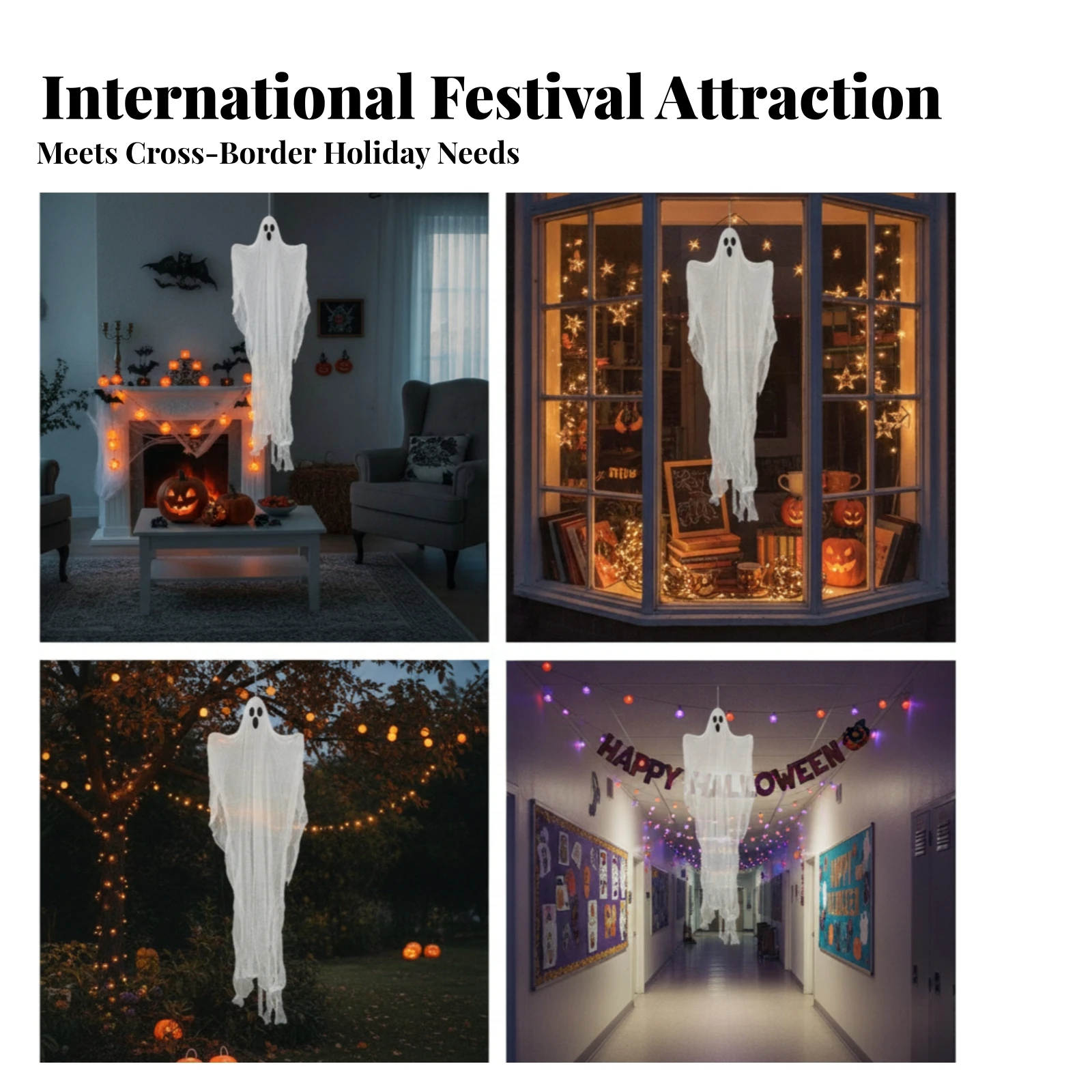Translucent Hanging Ghost Halloween Ghost Decor Gauzy Material Sheet-Like Shape