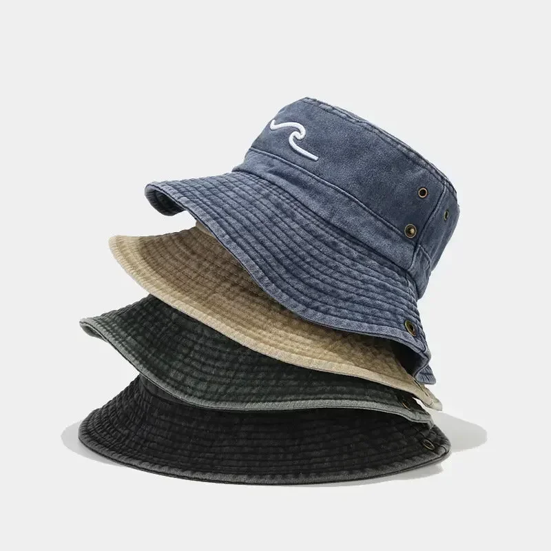 

2025 Cotton Embroidered Pattern Bucket Hats Outdoor Hiking Fisherman Hat Travel Mountain Climbing Sun Cap for Men and Women 60cm