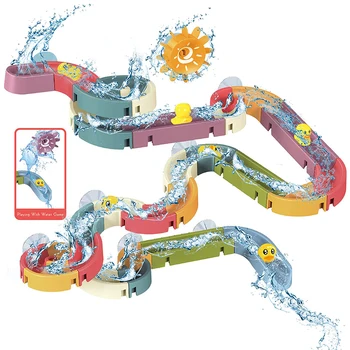 Baby Bath Toys Water Slide Track Ducks with Suction Cup DIY Marble Race Run Assembly Bathroom Bathtub Kids Toys Children Gifts