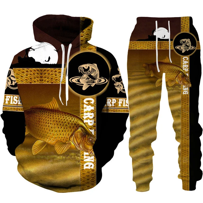 Suits Fish 3D Print Boys Girls Hoodie Pants 2pcs Sets Fishing Hunting Camping Kids Clothing Children Fashion Outdoor Sportswear