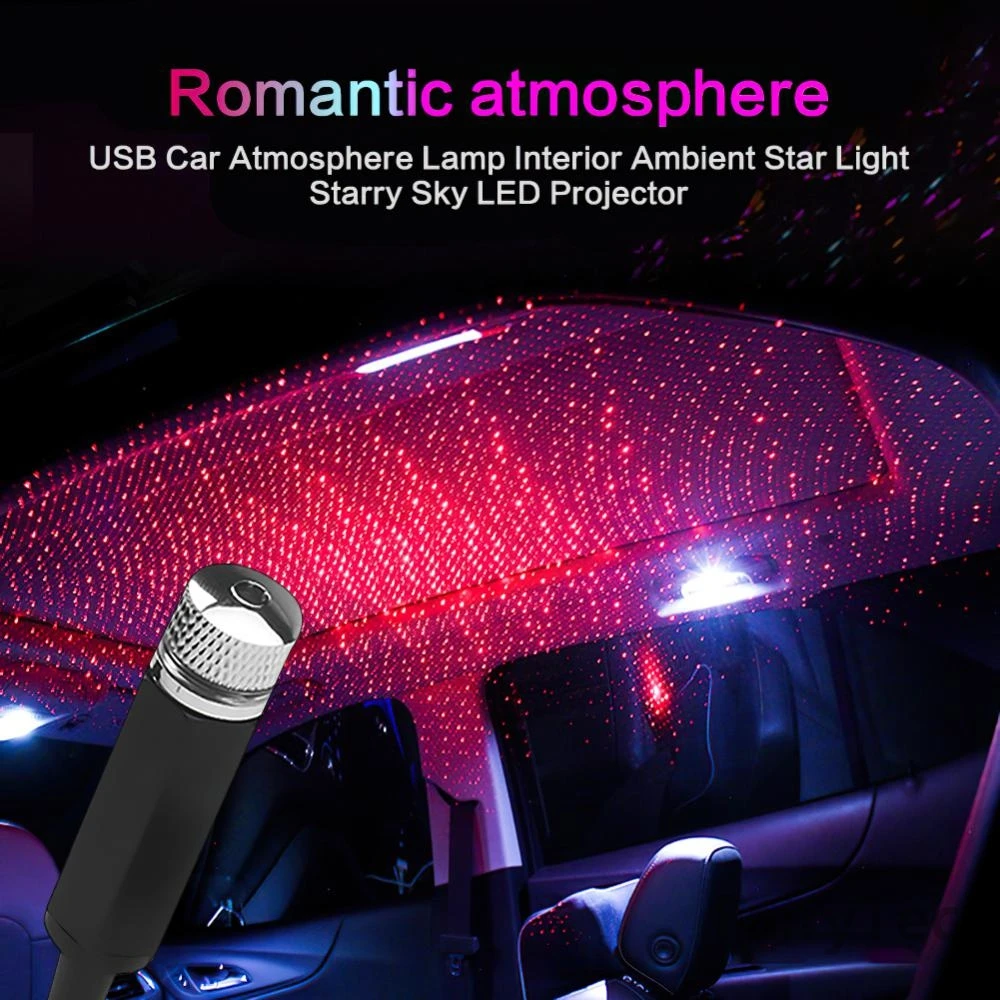 Miniproyector LED de luz nocturna para techo de coche, Lámpara decorativa USB ajustable para decoración de techo de habitación