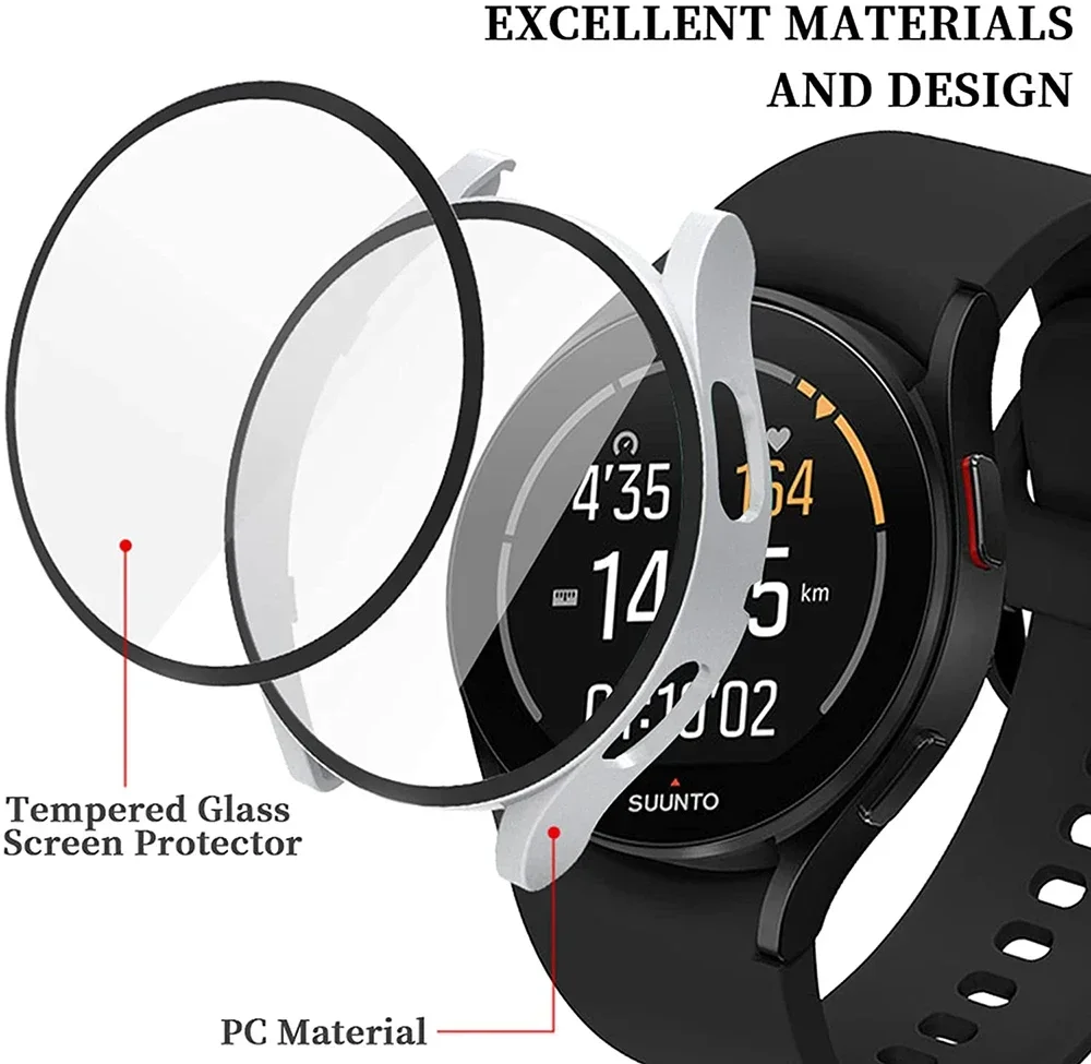 Glass+Case for Samsung Galaxy Watch 4 PC 40mm 44mm Watch Cover All-Around Anti-fall Bumper Cover+Screen Protector Accessories