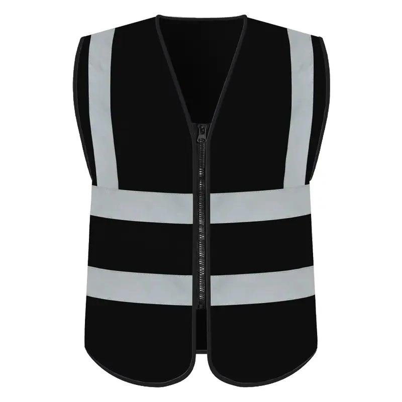 High Visibility Black Safety Vest With Zipper Logo Customized Work Wear Black Safety Vest Reflective