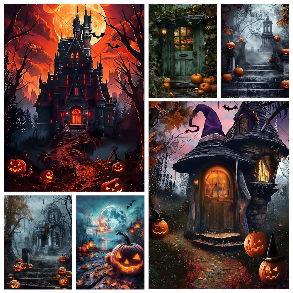 Happy Halloween Party Horror House Evil Pompoen Verticale Achtergrond Custom Volwassen Kinderen Muur Fotografie Poster Decor Achtergrond