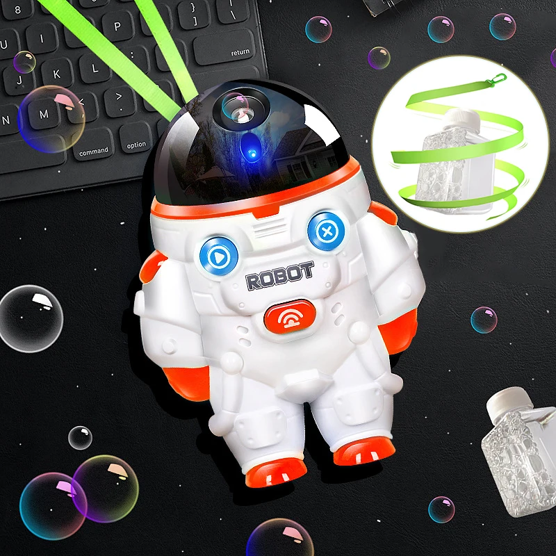 Maszyna do robienia baniek z światłem, muzyką i smyczą, w kształcie astronauty robota, zabawka do kąpieli dla dzieci.