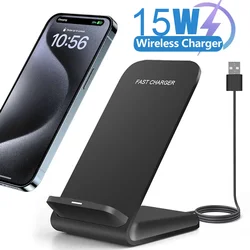 Wireless Charger Stand Pad for IPhone 17/16/15/14/13 Pro XR 8 X XS Max Samsung Xiaomi Induction Fast Charging Dock Station