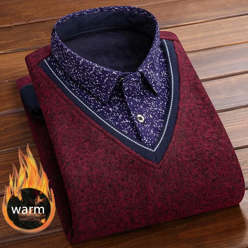 Suéter grueso y cálido de felpa para hombre, jersey de camisa de cuello de alta calidad, nueva moda, una variedad de colores, Otoño e Invierno