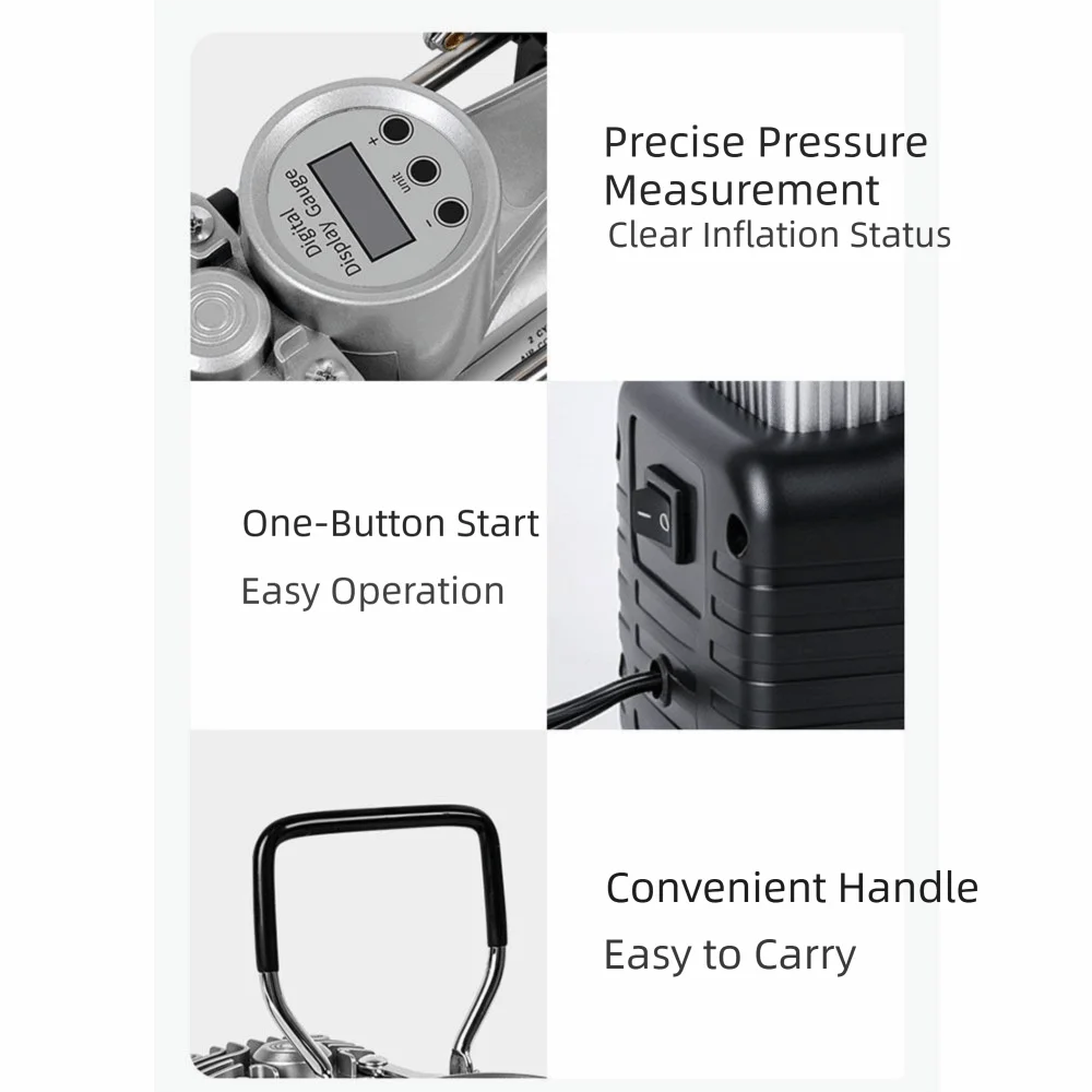 High Power Dual Cylinder Pump Multi-functional Compact Car Air Pump Oil Free Digital Display Air Compressor for Car Painting