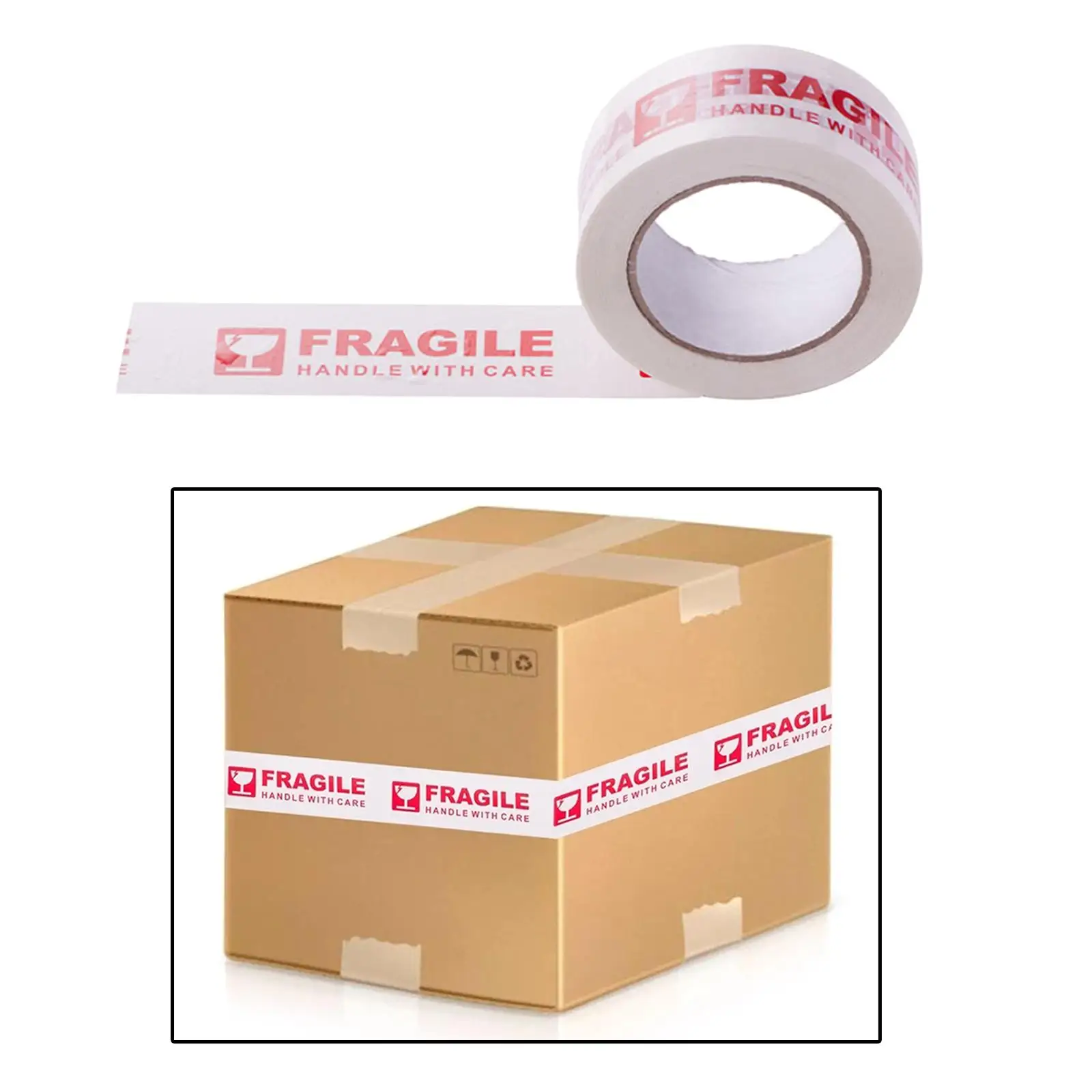 Printed Sealing Tape - 2 in x 72 yds Tape Roll with Red ''Fragile Handle with Care'' Lettering Tape