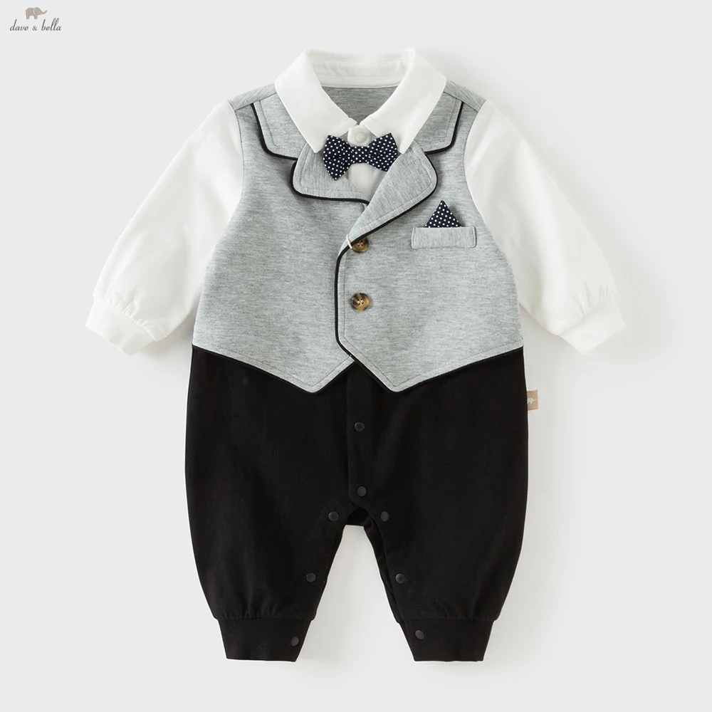 Dave Bella Baby Spring Long Sleeve Jumpsuit Boys Fake Two-piece Romper Knitted Newborn Creeper Party Clothes DB1261784