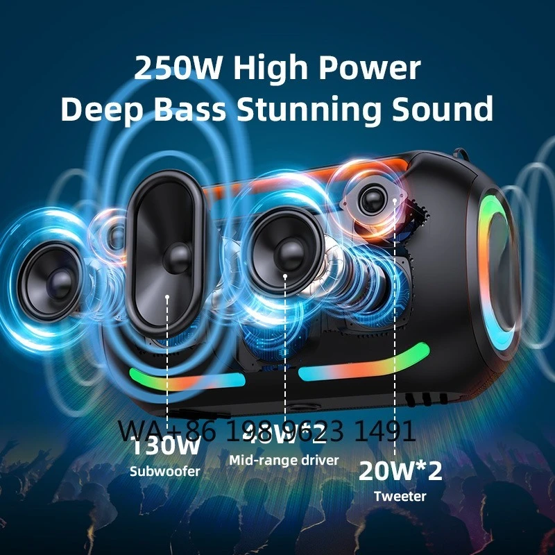6.5 Inch Woofer Active Stereo Speaker RGB Light Battery Powered 250W Home Party