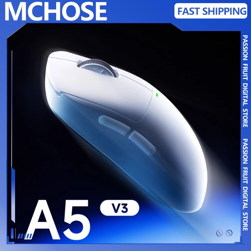

Беспроводная мышь MCHOSE A5 V3, легкая игровая мышь, двойная скорость опрокидывания 8000 Гц, датчик PAW3395, киберспортивная мышь, TTC, энкодер с золотым колесом