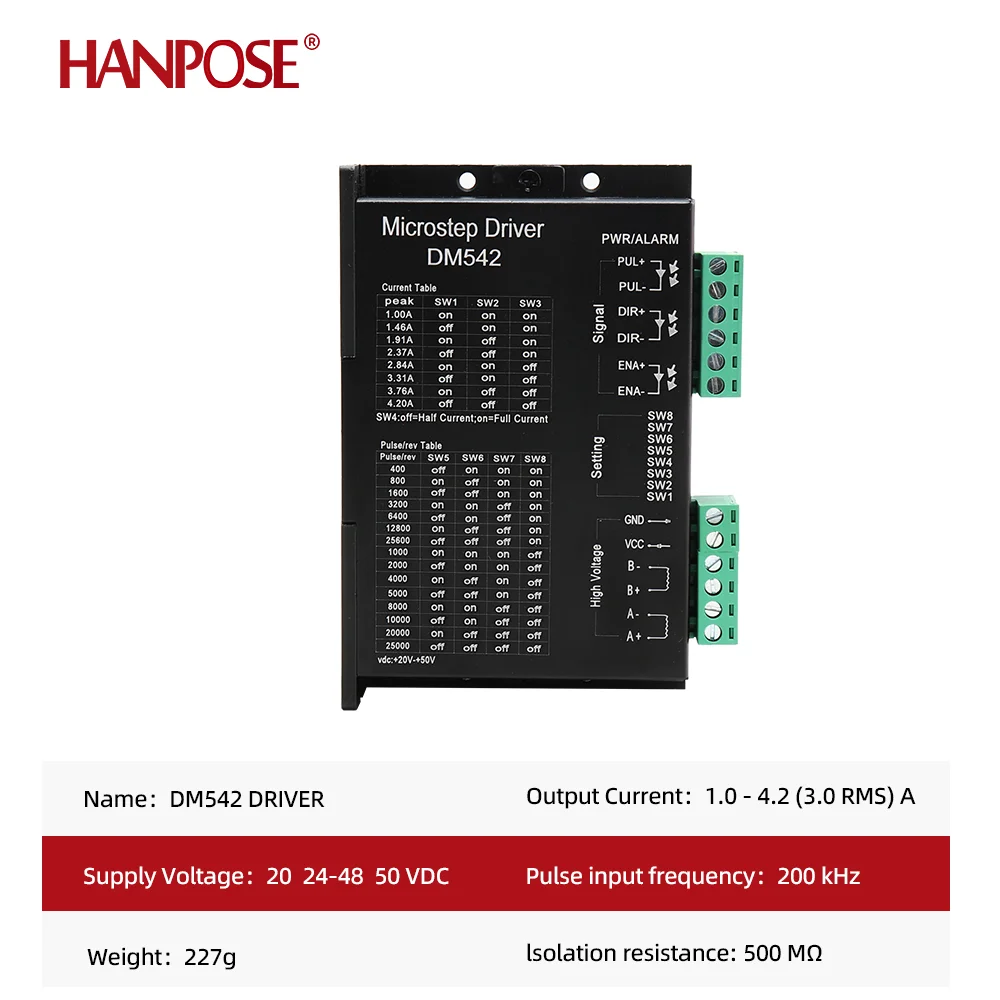 hanpose Stepper Motor DM542 drive Controller Lead Shine 2-Phase Digital 24-50 VDC Max. 4.2A For 57 Series Motor Motor Driver