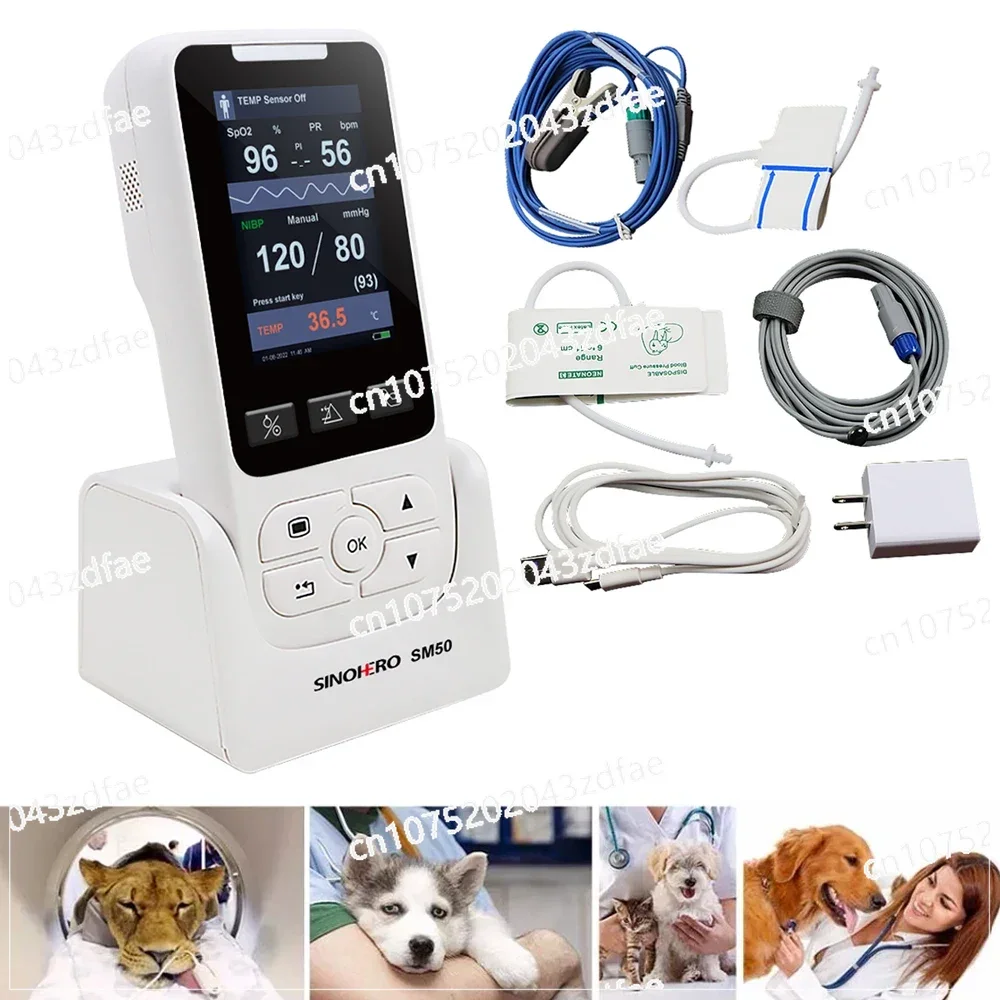 Veterinary Portable Vital Signs Monitor Pulse Oximeter SPO2 Saturation NIBP TEMP Handheld VET Monitor for Cats Dogs Horse Pets