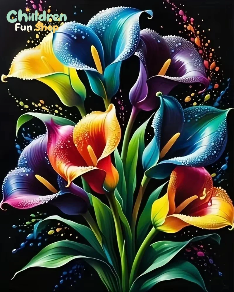 DIY Rainbow Calla Lily Diamond Painting Colorful Floral Mosaic Handmade Art Creative Gift Home Decoration,No Frame