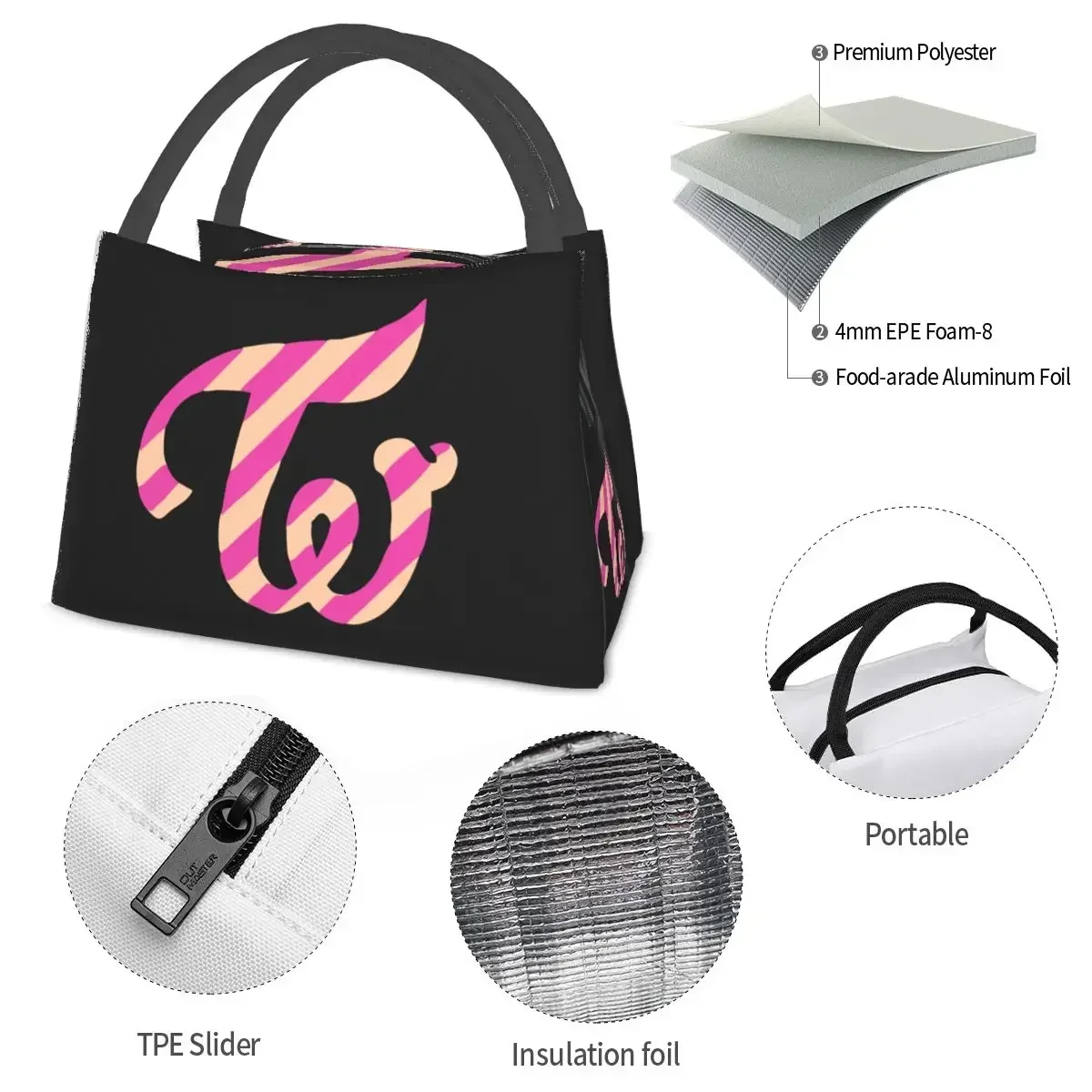 T-Twicecoasterss Lunch Bag Twice Logo Funny Lunch Box School Portable Tote Food Bags Print Cooler Bag