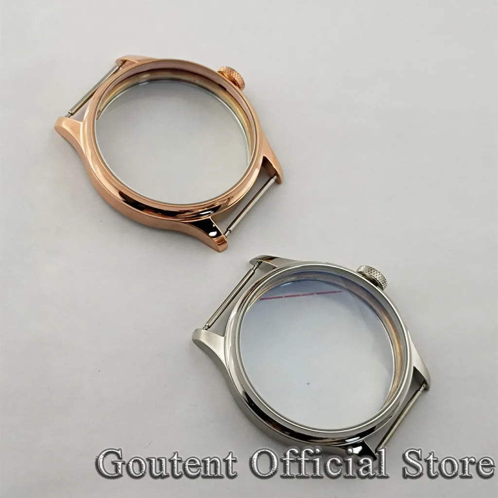 Goutent 44mm Silver Rose Gold Black PVD Steel Watch Case Fit ETA 6497/6498 Seagull ST3600/3620 Movement