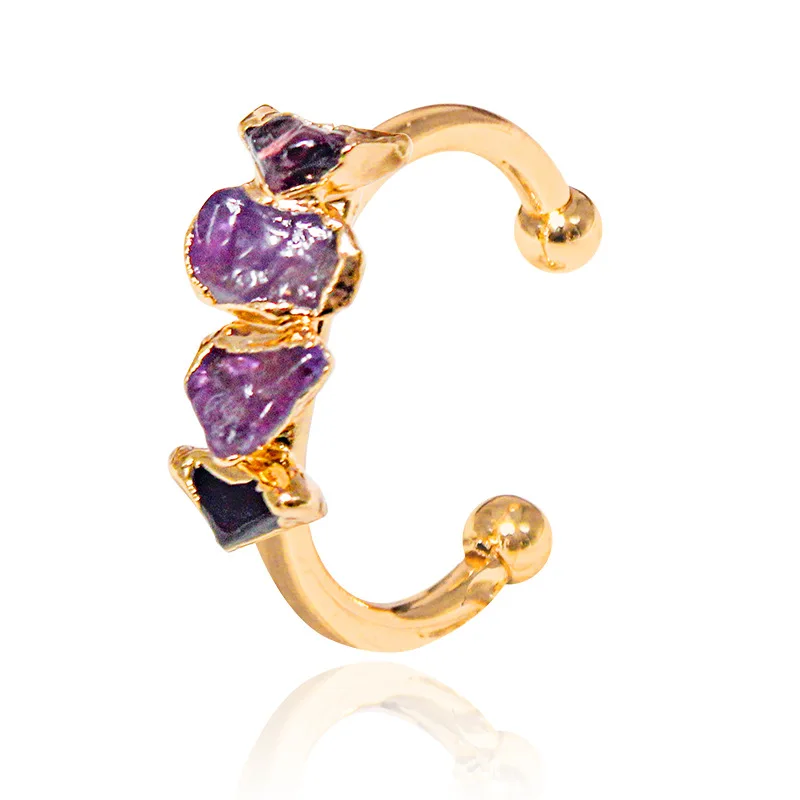 

Handmade genuine natural stone gravel inlaid ring, colored crystal plated hemming adjustable exaggerated new product