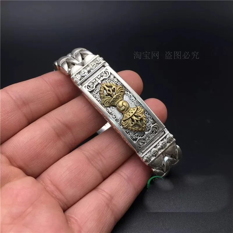 

Exquisite Tibetan Silver Inlaid Brass Evil Vajra Bracelet Fashionista Exquisite Personalized Jewelry Men Women Couples Gift