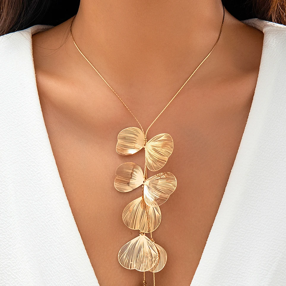 Ingemark Kpop Flower Petal Pendant Choker Necklace for Women Wed Bridal Sexy Snake Long Chest Chain Neck Jewelry Accessories New