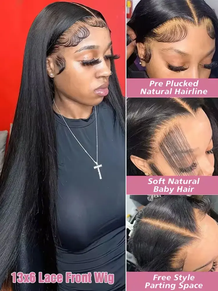 250% Density 40 42Inch 13x6 Hd Transparent Bone Straight Lace Front Wigs 100% Brazilian Human Hair Wigs 13x4 Lace Closure Wigs