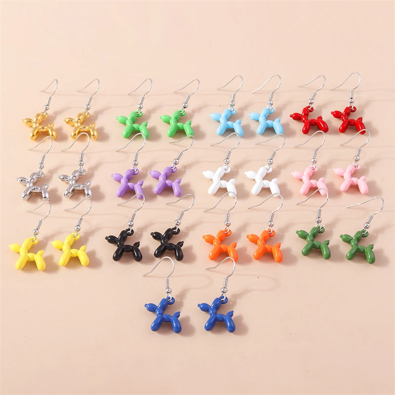 Cartoon Candy Color Puppy Dog Drop Earrings for Women Funny Animal Dangle Hooks Earrings Girls Party Holiday Jewelry Gifts