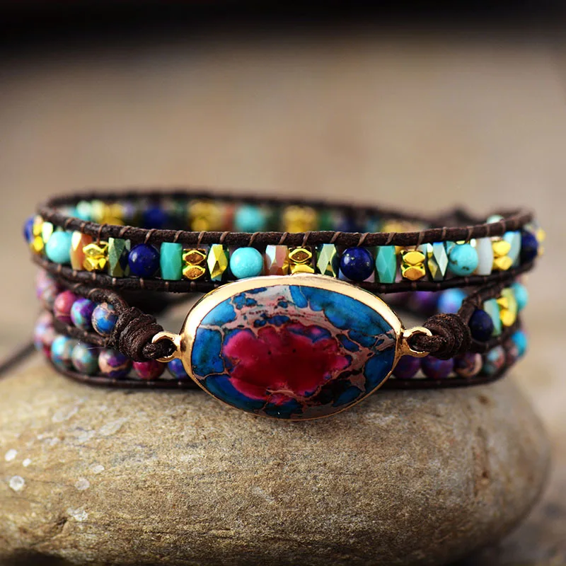 

Natural stone crystal hand-woven beaded women's bracelet bohemian multi-layer bracelet