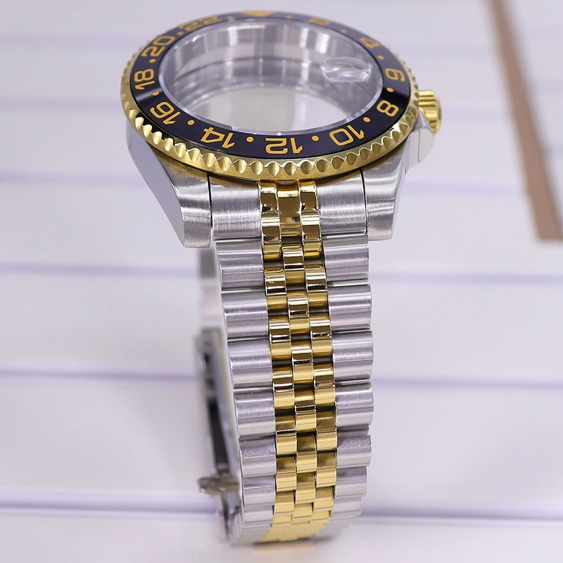 Silber-Gold 40mm Uhrengehäuse Saphirglas für SUB NH35 GMT NH34 NH36 NH70 NH72 2824 Miyota8215 Uhrwerk Gehäuse Armband Schiebeschnalle – Detail 5
