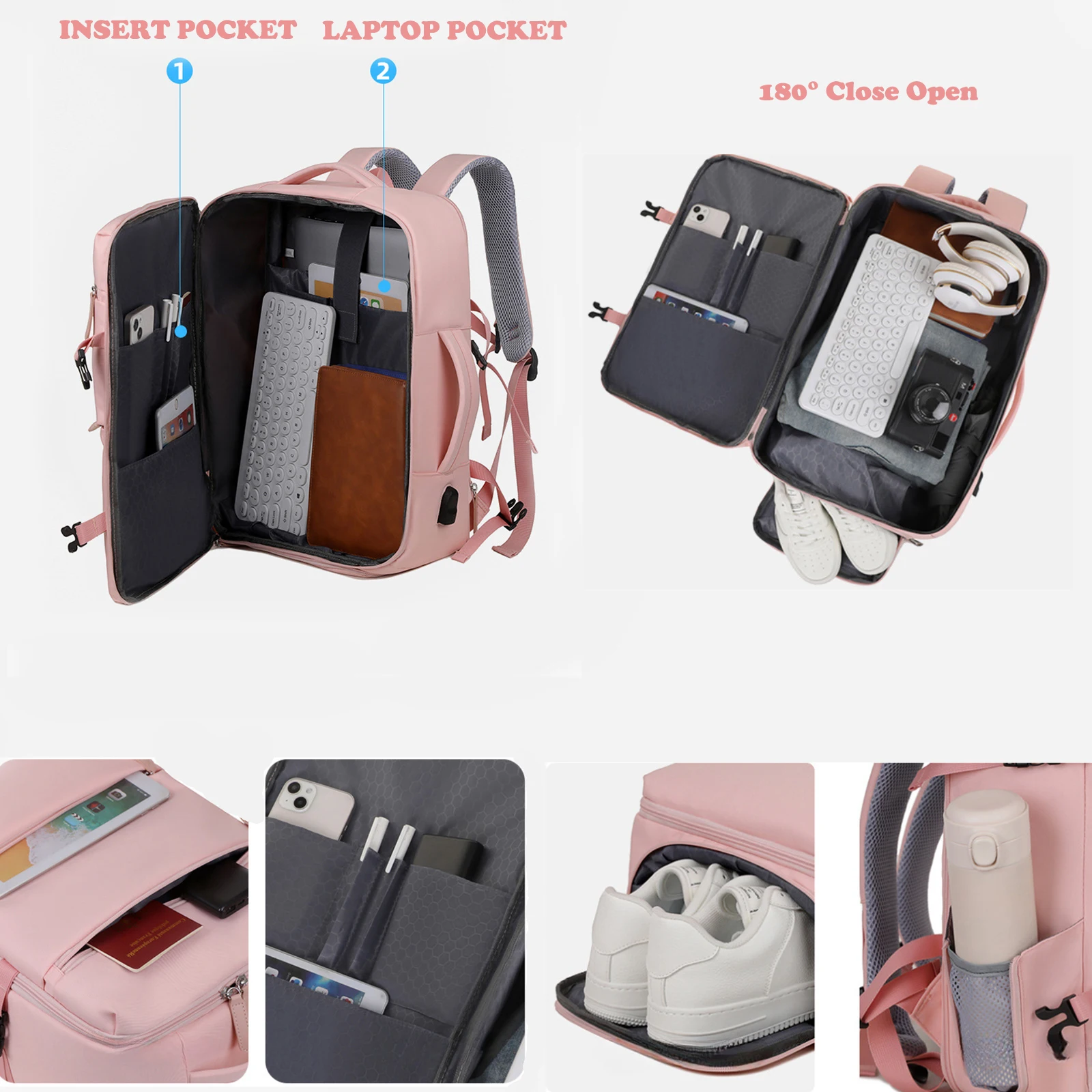 Cabin Size 15.6" Laptop School Backpack for Women,men Waterproof Anti Theft Fashion Travel Hiking Backpack Cute Kawaii Daypack