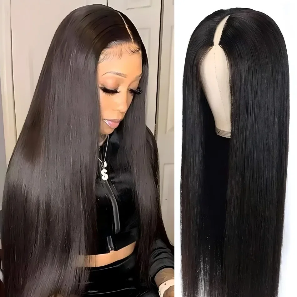 

V Part Wigs Human Hair Straight Brazilian Human Hair Wig Upgrade U Part Wigs No Sew in NO Glue Half Wig Human Hair Natural Color