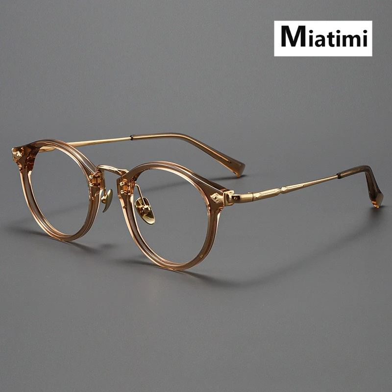 

Модные роскошные ацетатные круглые очки в оправе для женщин в стиле ретро, очки из чистого титанового волокна, оправа для очков по рецепту для мужчин