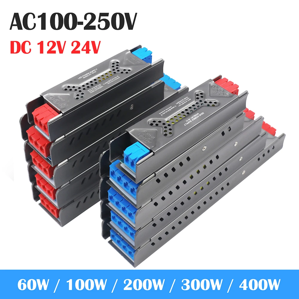 12V 24V LED Power Supply Driver with Clip DC to AC 110V 220V 60W 100W 200W 300W 400W for LED Light Strip Adapter Transformer
