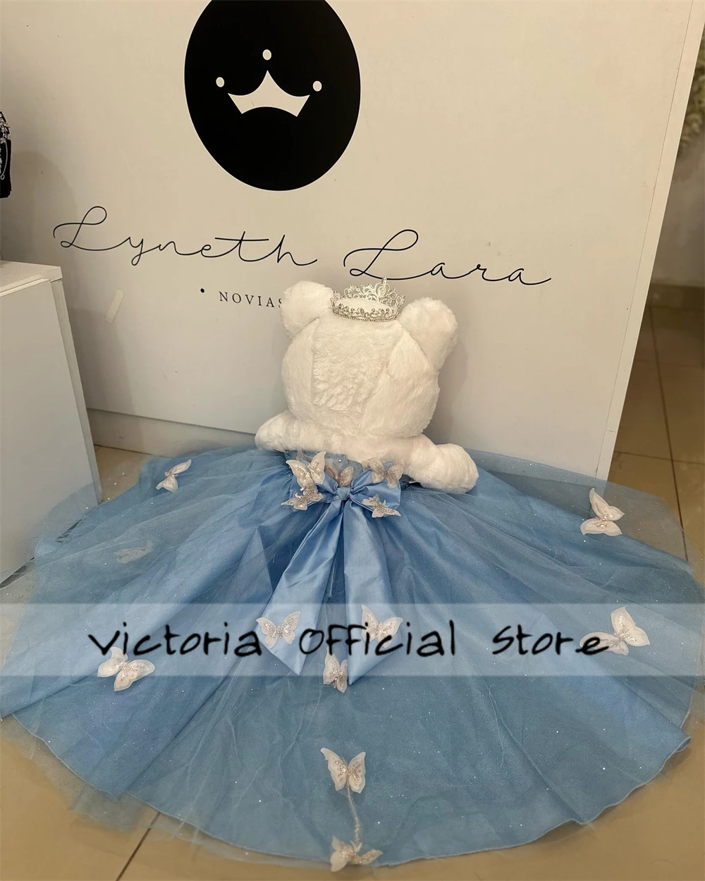 Robe d'ours en peluche Quinceanera personnalisée, appliques de papillons en tulle bleu glacier, robe beurre, chérie, dentelle CitroBeads