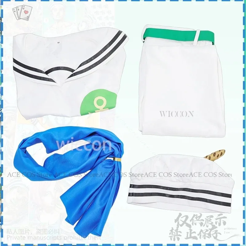 조 코스프레 히가시카타 죠스케 애니메이션 기묘한 의상 DK 화이트 세일러복 유니폼 모자 넥타이 세트 어드벤처 지라이 케이 b;4.f'7;j,3'