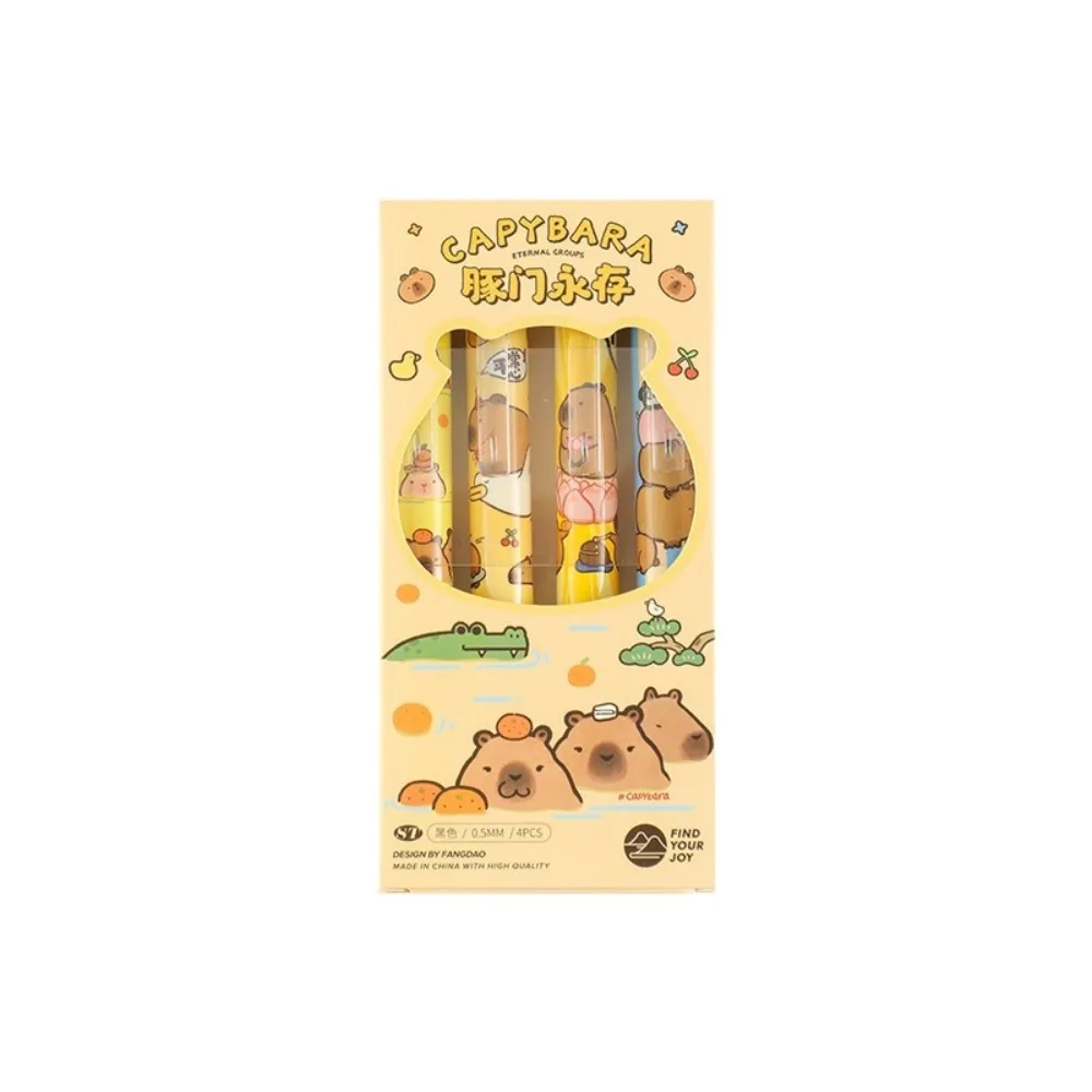 Capybara-Caneta Neutra Neutra, Tipo de Imprensa, Esferográfica de Tinta Preta, Soft Cloud Grip, Secagem Rápida, Caneta Signing for Student, 4 pcs/box, 0,5mm