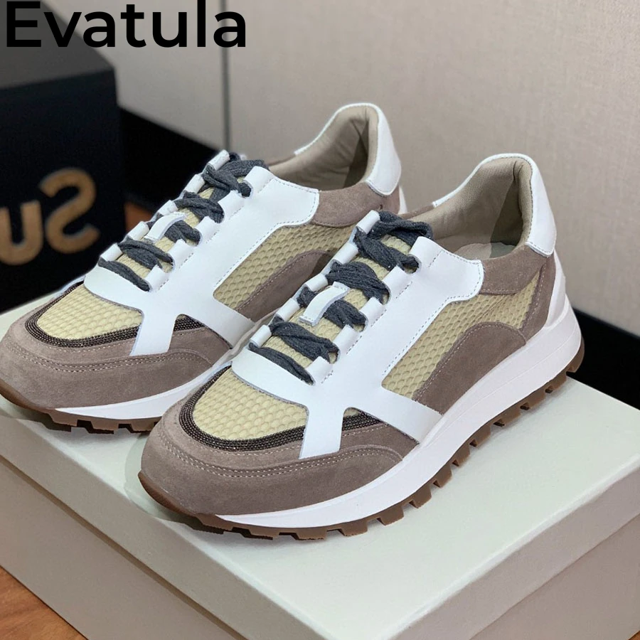 2024 Autumn Suede Leather Lace Up Casual Sneakers Women Thick Sole Flat Shoes Femme Comfort Walking Trainers Shoes Zapatos Mujer