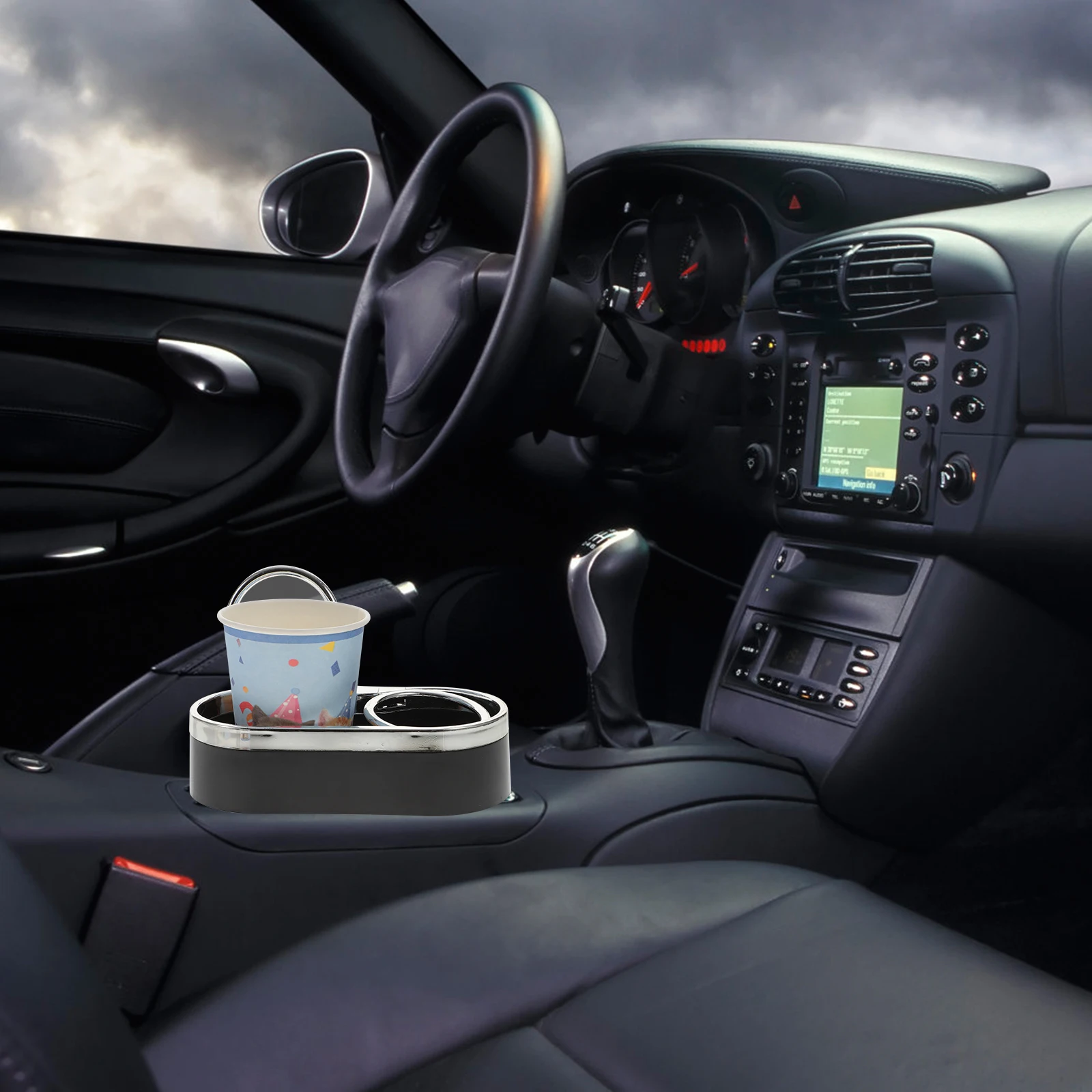 

1pc Multi-Function Double Cup Holder For Car Drink Beverage Rack Black Durable Plastic Anti Skid Fit All Vehicle Models Great