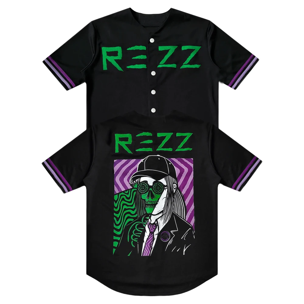 

REZZ Death Stare Baseball Jersey Shirt V-Neck Short Sleeve Streetwear Tee Women Men Fashion Clothes