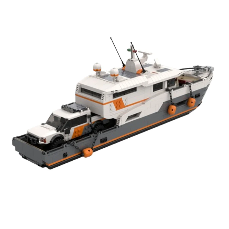 Spot MOC- 155372   Blocos de construção montados de partículas pequenas, navio, caminhão de entrega, modelo de quebra-cabeça, brinquedo de construção, presente