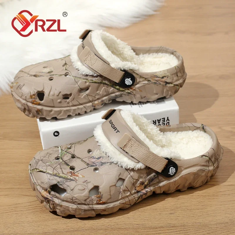 YRZL Herren-Winterhausschuhe für den Innenbereich, bequeme warme Hausschuhe, Sommer, abnehmbare Sandalen, Herren, lässig, rutschfest, Plüschfell-Clogs für Herren