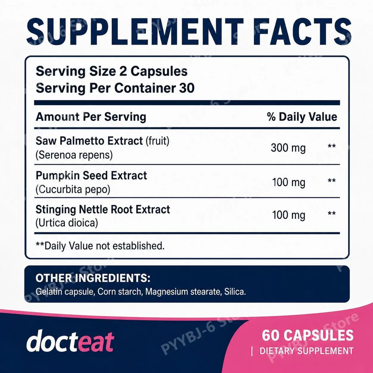 Docteat Prostate Health Capsules with Saw Palmetto Extract, Pumpkin Seed Extract, Stinging Nettle Root Extract 60 Capsules