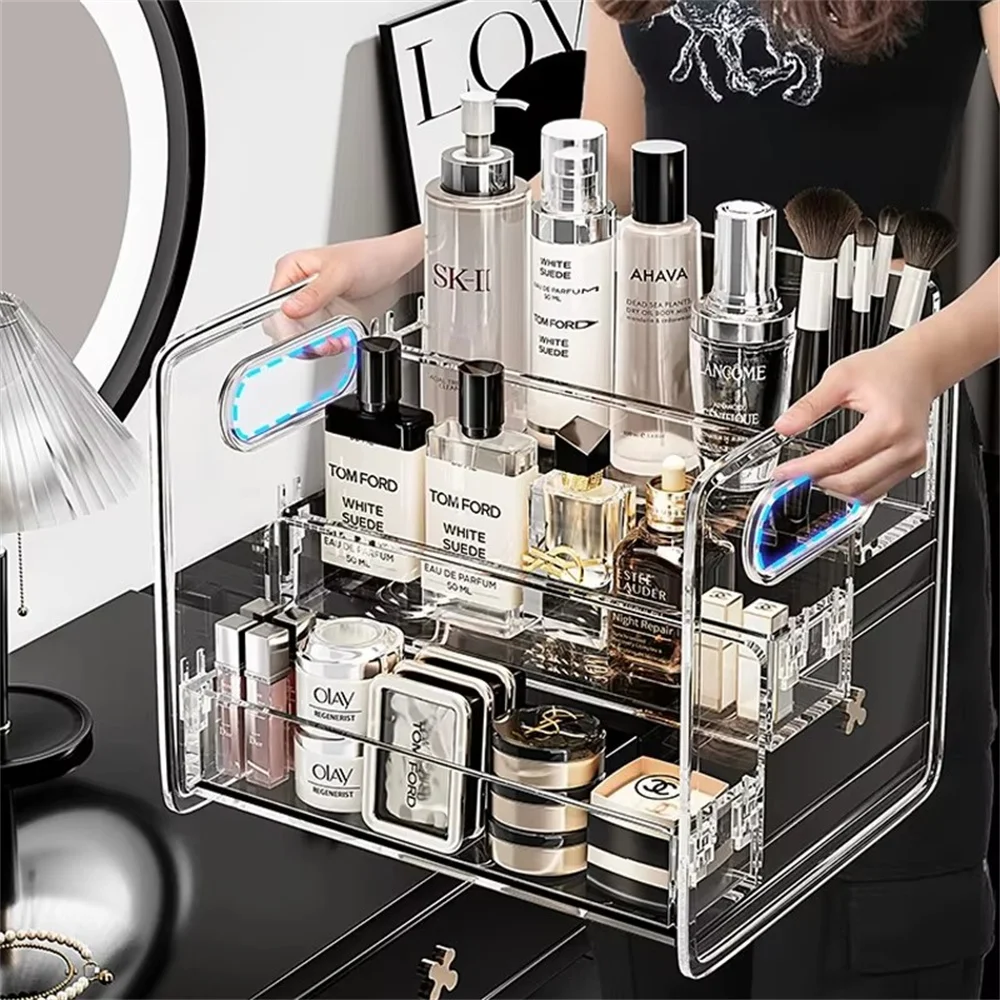 2026 Desktop Cosmetic Organizer Acrylic Transparent Slanted Storage Basket for Makeup, Lipstick, Perfume, Facial Mask, and Other