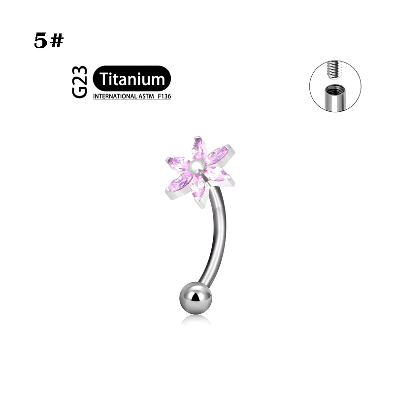 Labio uña circón mariposa aleación de titanio G23 varilla curva labio ceja uña varilla dental interno joyería de punción