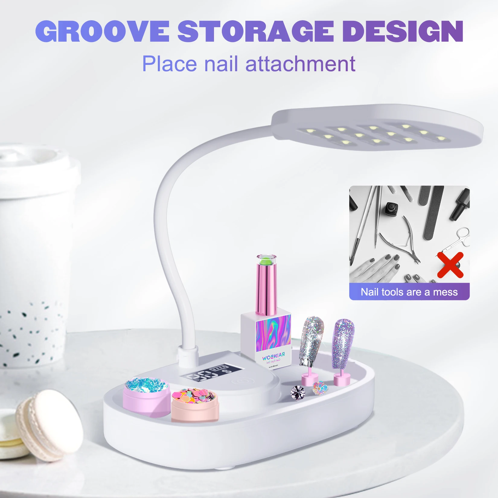 Lampa LED do paznokci 12W, przenośna, ładowalna, z giętką szyjką, szybkoschnąca lampa UV do żelu, do profesjonalnego salonu paznokci i domowego DIY.