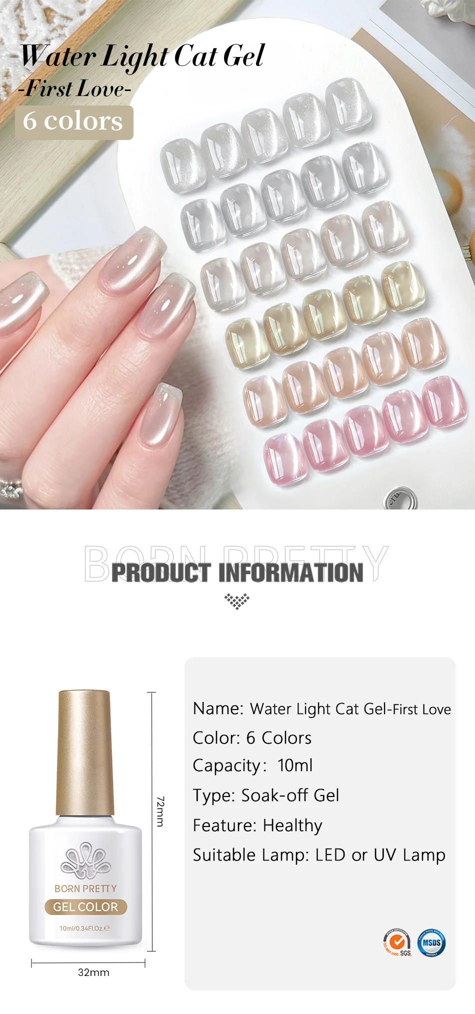 BORN PRETTY 10 ml Water Light Cat Magnetic Gel Ultra Shine Glitter Semi Permanent Soak Off UV Gel Nail Art Lack Maniküre – Detail 1
