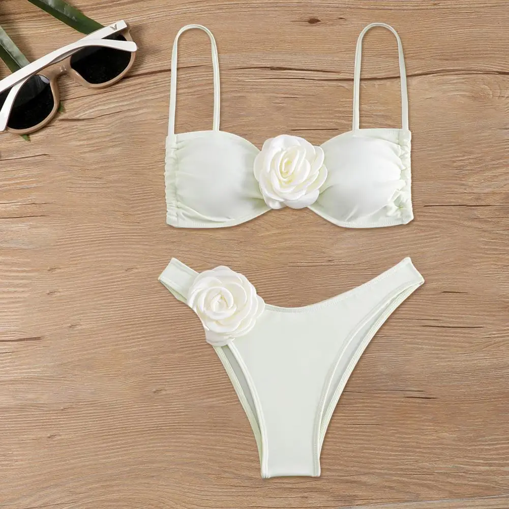 

Sexy Flower Bandeau Swimwear Thong Bikini 2024 Women Lace-up Swimsuits Swimming Bathing Suit Brazilian Bikinis Set Mujer Biquini