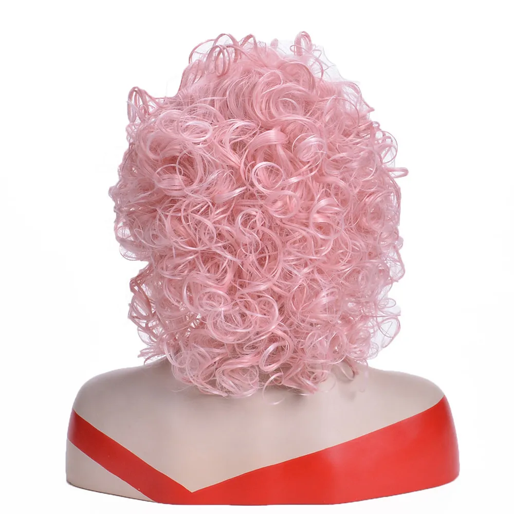 Pastel Pink Afro Curly Wig Short Heat Resistant Synthetic Hair for Cosplay And Daily Wear