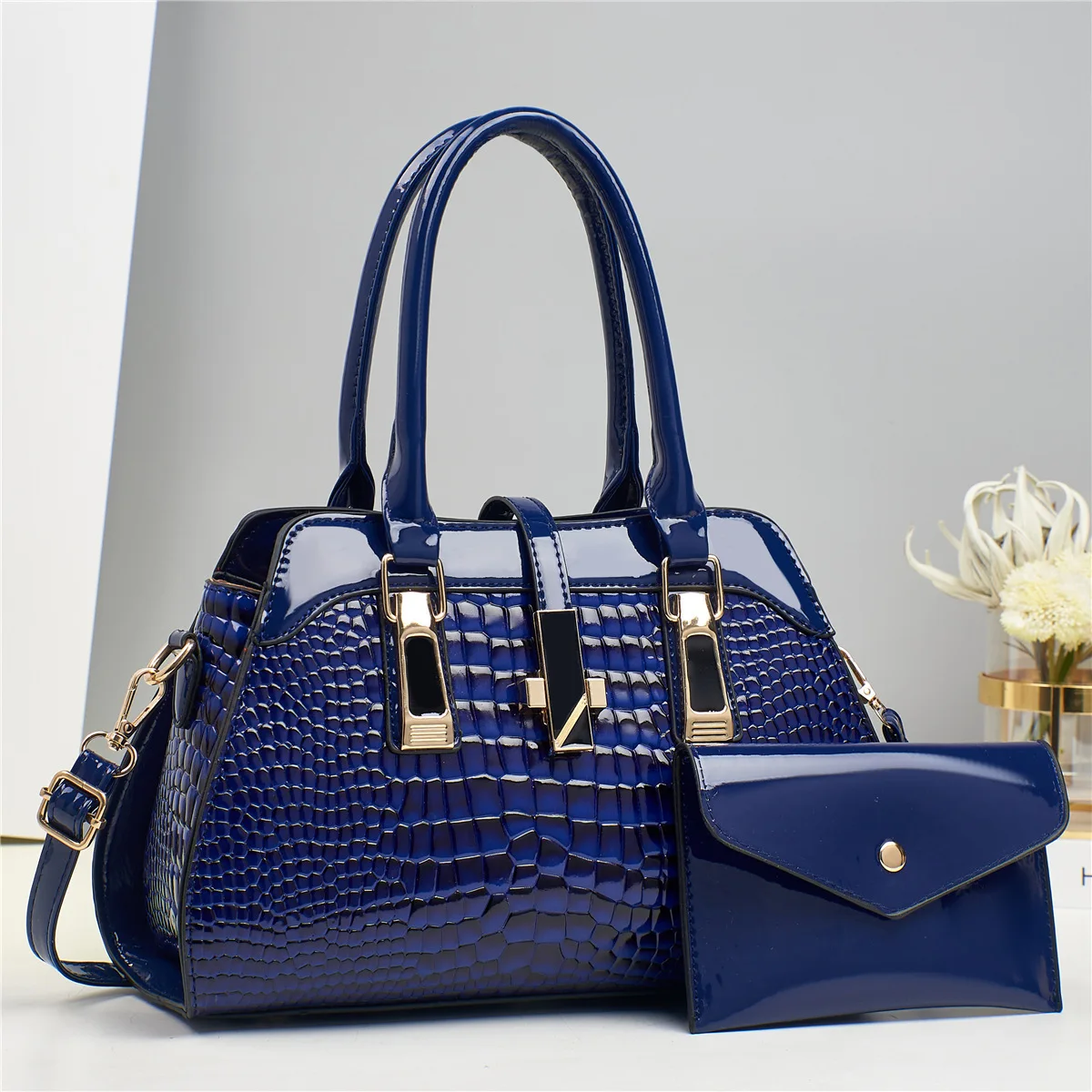 Luxury Brand Crocodile Handbag Women Tote Bag Bright Leather Women Purse Shoulder Bag Female Top-handle Bags Commuting Shopping