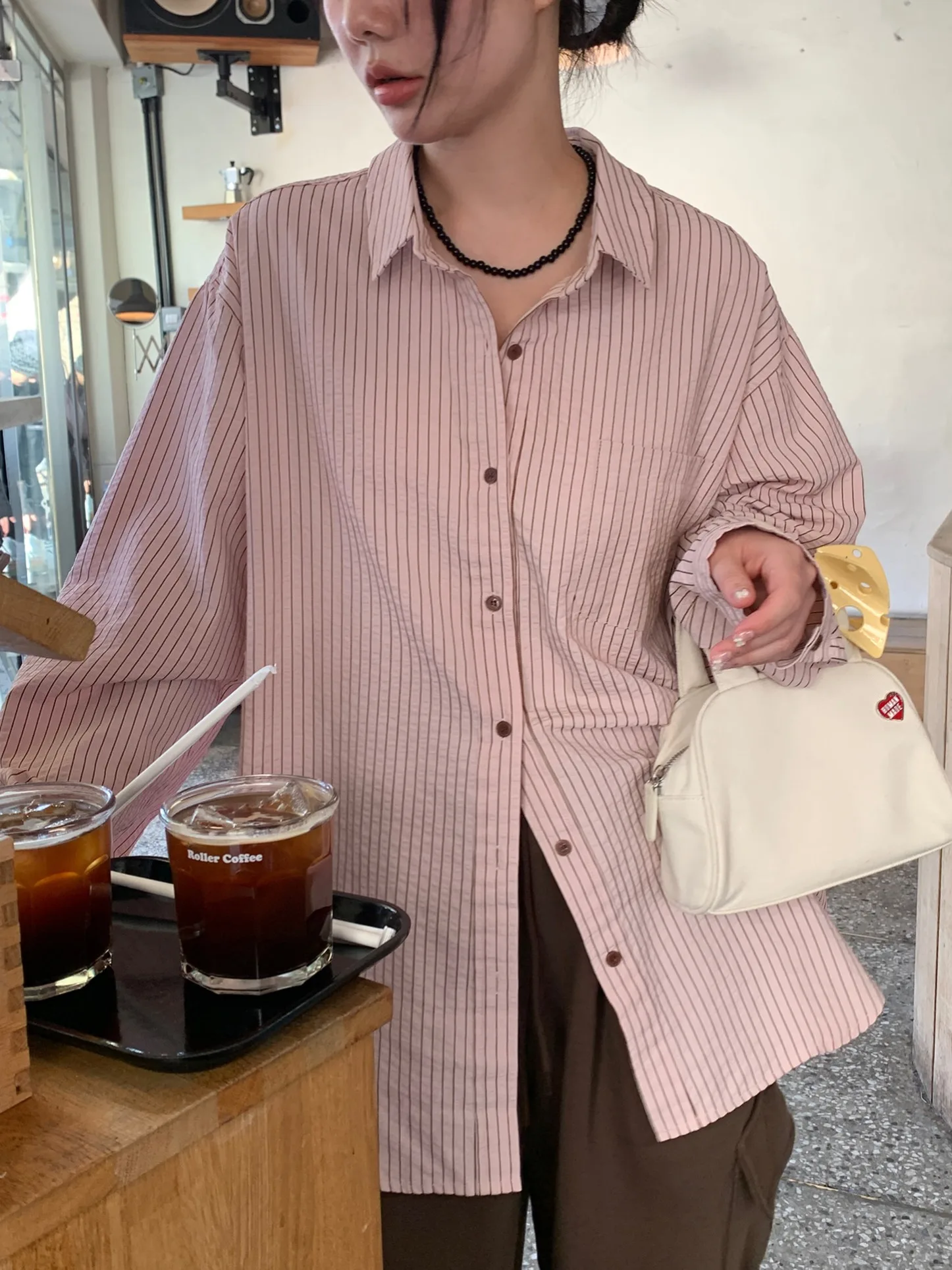 

Autumn Fre Striped Loose Long Sve Women's irt Chic Outerwear Cardigan Sli Commute Spring Autumn Season Faion