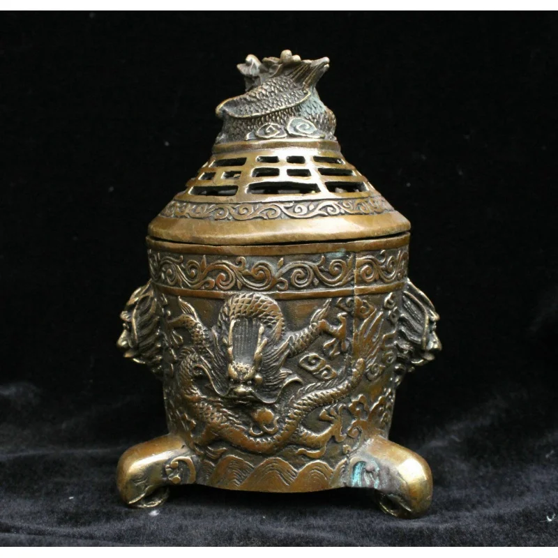 Marked Chinese Buddhism Feng Shui Brass Bronze Dragon Lucky Incense Burner Censer